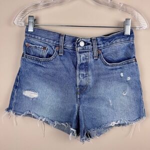 Levi's Denim Shorts Distressed Frayed Hem Medium Wash Blue Size 27